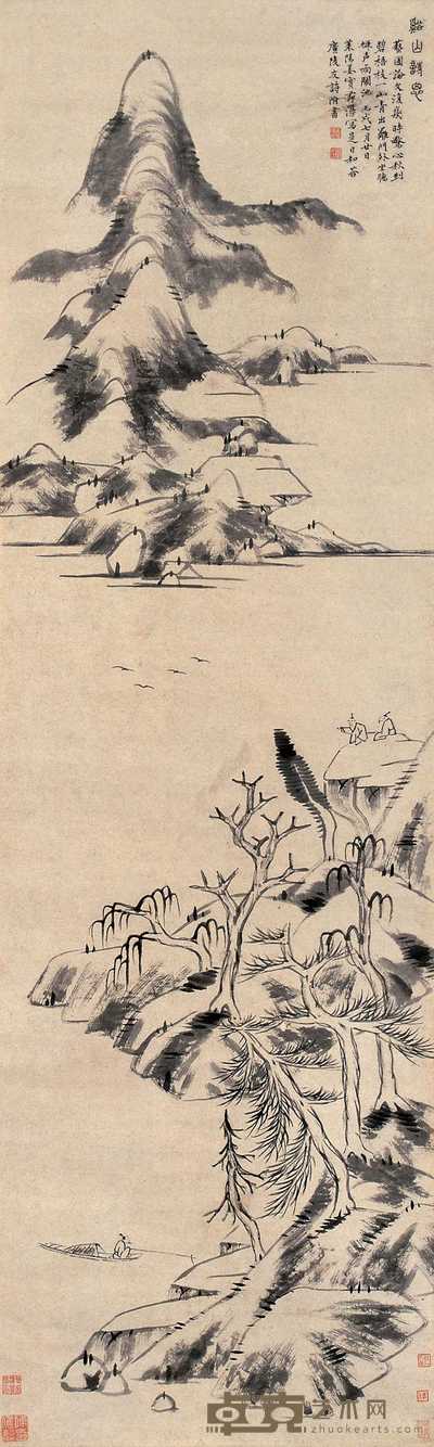 姜实节 1706年作 溪山诗思 立轴 152×45.5cm